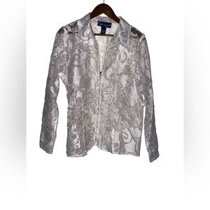 Susan Graver Style Embroidery Floral Ethereal‎ Sheer Blouse Women L Angel Core